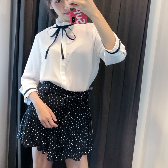 ZARA Black White Polka Dot High Waist Mini Skort - Picture 2 of 3